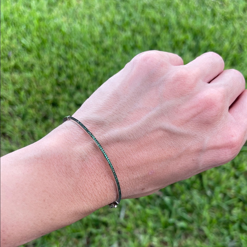 Sterling Silver Bangle & Green CZ Stones